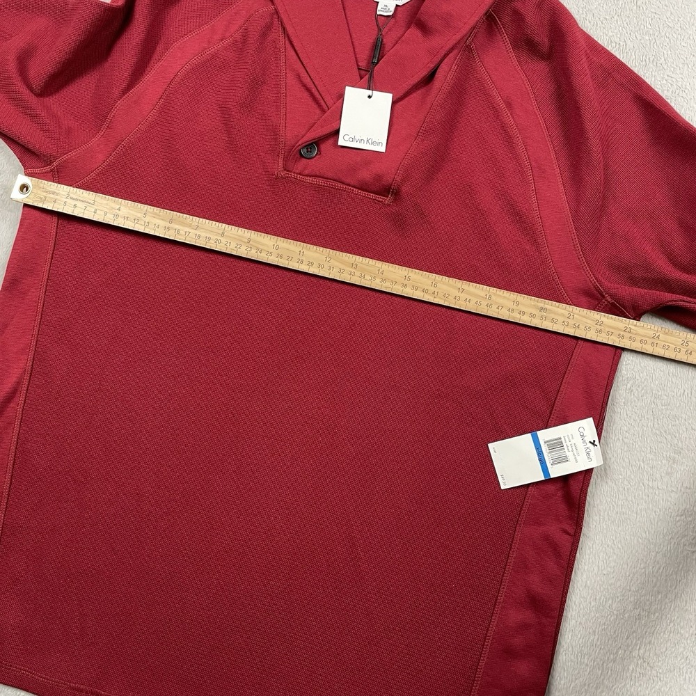 New Calvin Klein Sweater Mens XL Red Shawl Collar Preppy Winter Stretch Dressy - Picture 5 of 7